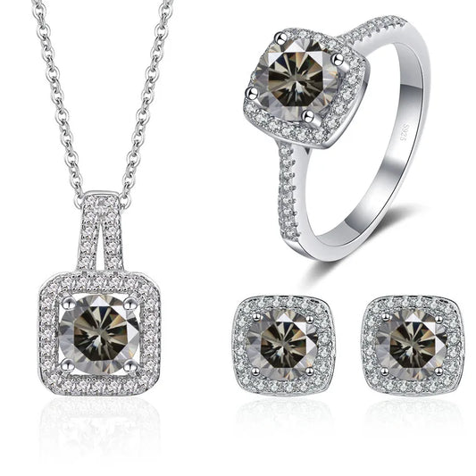 Fancy Style 925 Silver Jewelry Set with 1ct Color Moissanite Pendant  Ring Earring Factory Wholesale Price