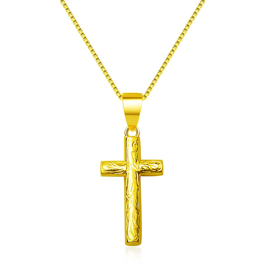 Gold Textured Cross Pendant | Christian Fashion Necklace