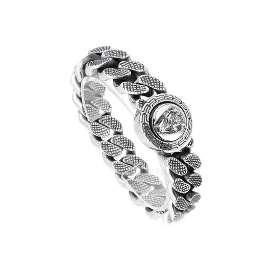 KALEN 220mm Men Punk Stainless Steel Cuban Link Bracelet With Wolf Pattern Round Clasp