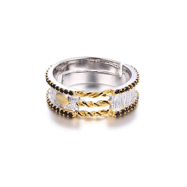 Handmade Fashion Black Spinel 925 Sterling Silver Ring