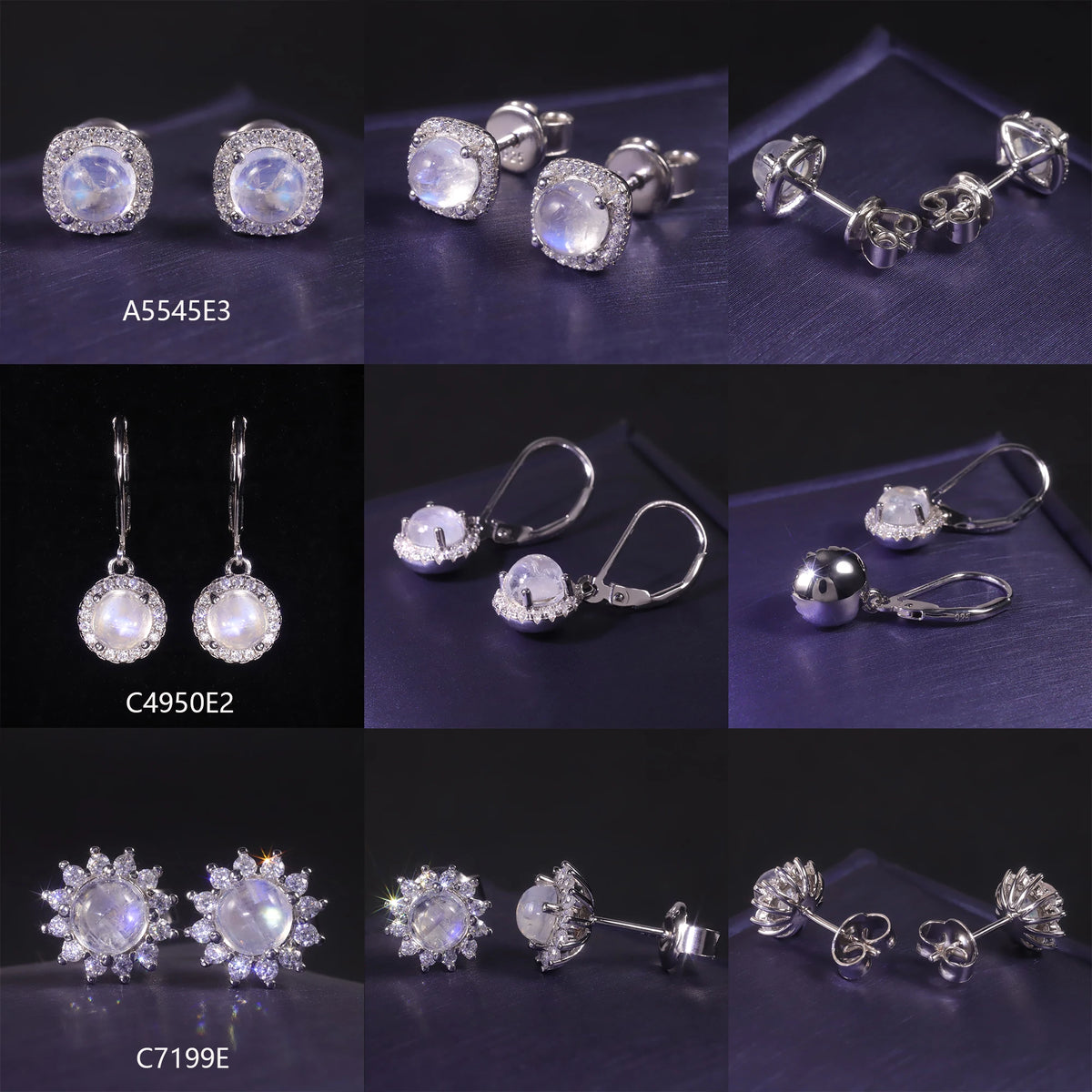 ArtistA Sparkling Star Element Mysterious 925 Sterling Silver Moonstone Stud Earrings Halo Genuine Natural Moonstone Drop Earrings