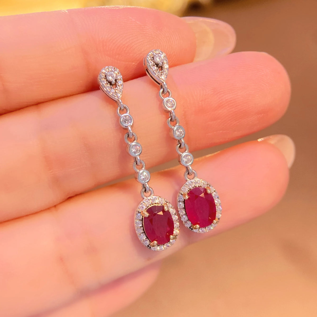 Gioiellieri Dainty Natural Ruby Drop Earrings 925 Silver Luxury Minimalist Claw Setting Yashiman Women's Third Party Appraisal