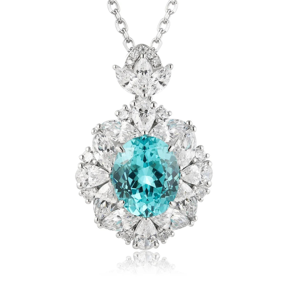Gemfiori Anster 925 Sterling Silver High-quality Cultivated Paraiba Necklace - Suitable for Parties or As a Gift
