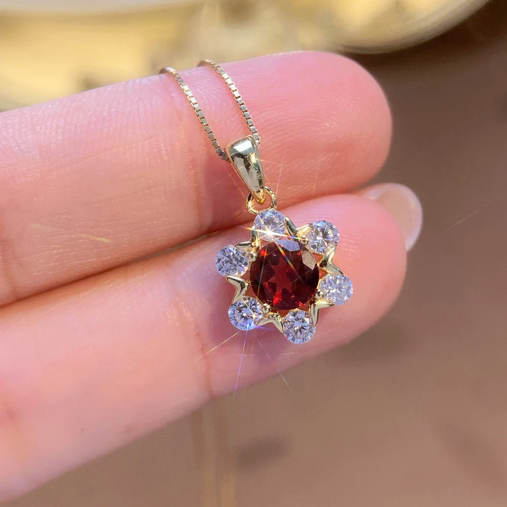 Gioiellieri Rhodium Plated Sterling Silver Garnet Women's Trendy Gift Tiny Round Pendant Necklace