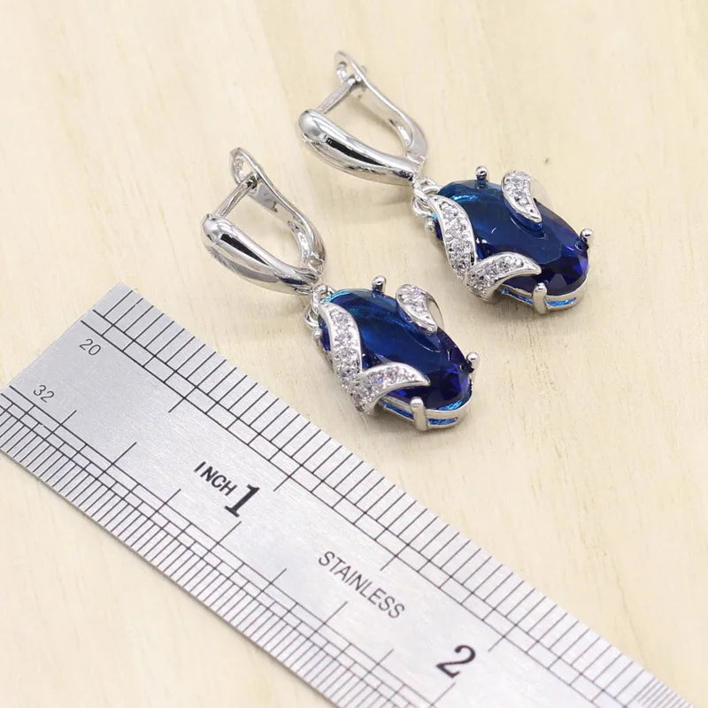 XOTICA Royal Blue Semi-Precious Silver Color Jewelry Set for Women Includes Bracelet Earrings Ring Classic for Wedding Engagement