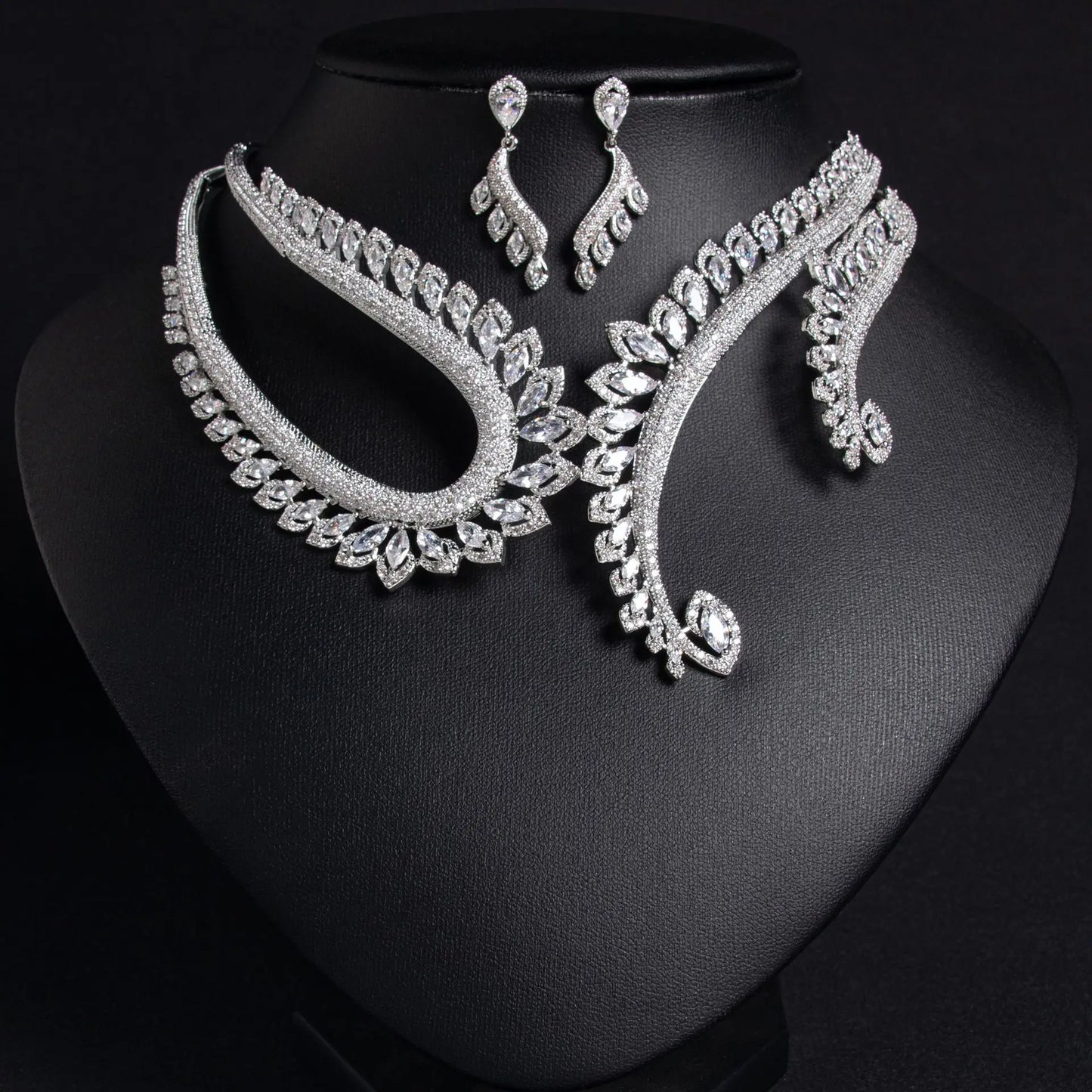 Luxury Cubic Zirconia Yellow Clear Green Red Water Drop CZ Necklace Earring Set for Women Bridal Nigeria Wedding Party Gifts