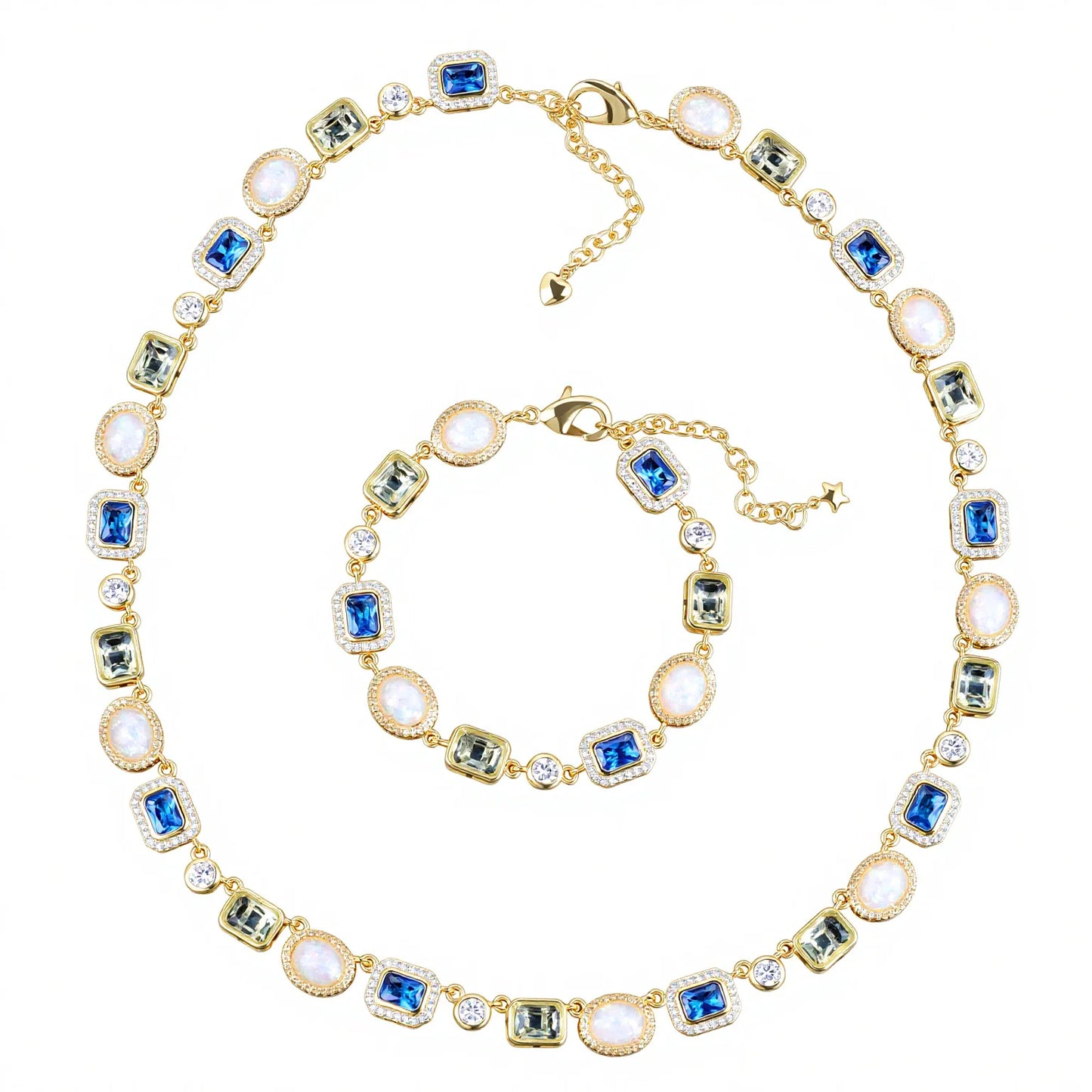 Luxury Blue Zircon Gemstone Tennis Necklace Fashion Hip Hop Jewelry Necklace Choker Necklace