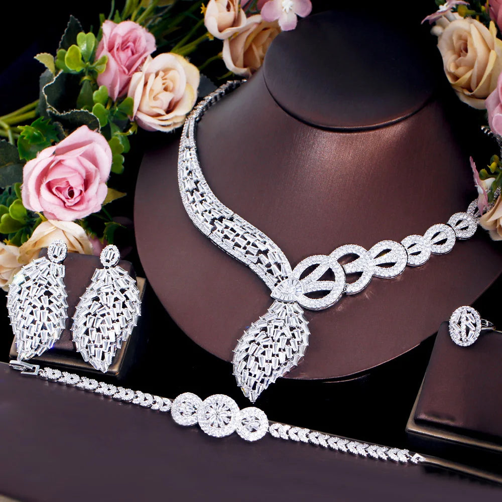 Sparking White Cubic Zirconia African Middle East Chunky Luxury Bridal Jewelry Set for Women Wedding Engagement Dress Accessory