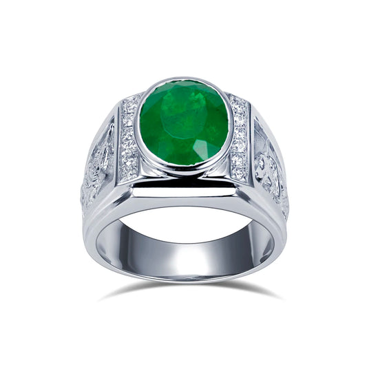 Custom Fine Ring Jewelry MSR-1850 925 Sterling Silver Oval Shape Lab Grown Emerald Ring