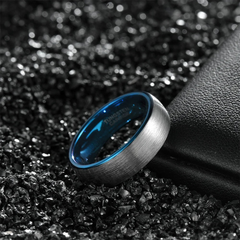 REBEL Blue Domed Tungsten Carbide Ring