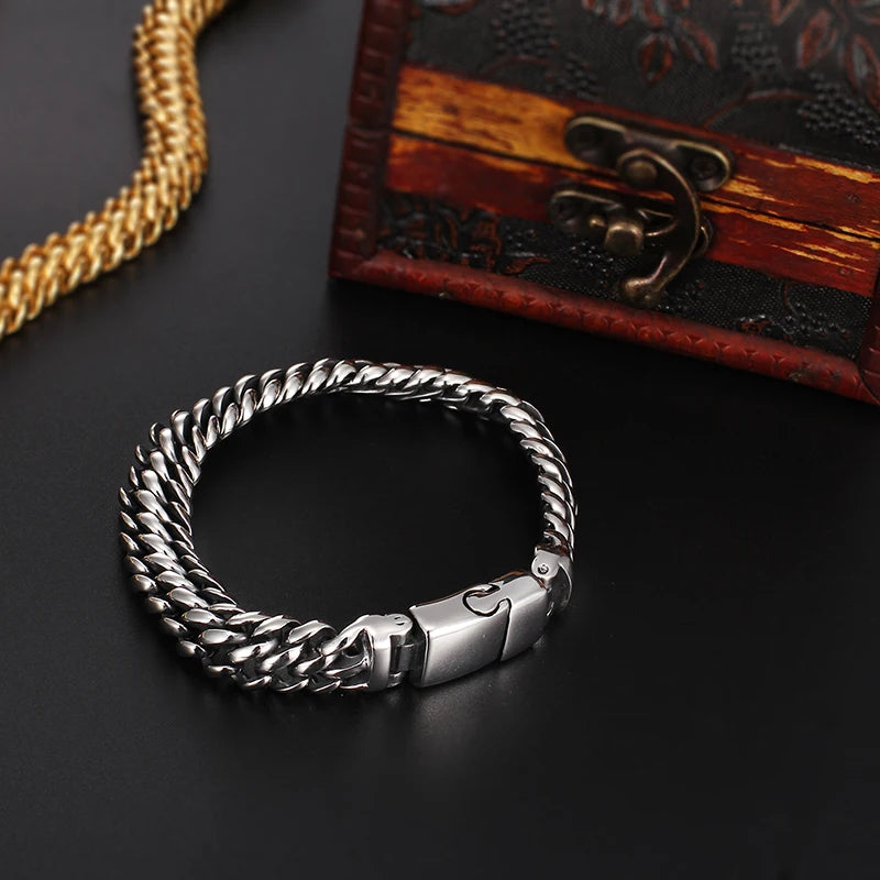 KALEN Silver Color Stainless Steel Link Charm Bracelets for Men