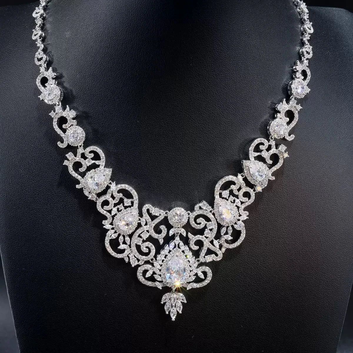 Bella Viva Luxury Elegant Cubic Zirconia Necklace & Earring Set, Platinum Plated Brass for Wedding, Gala & Red Carpet Events