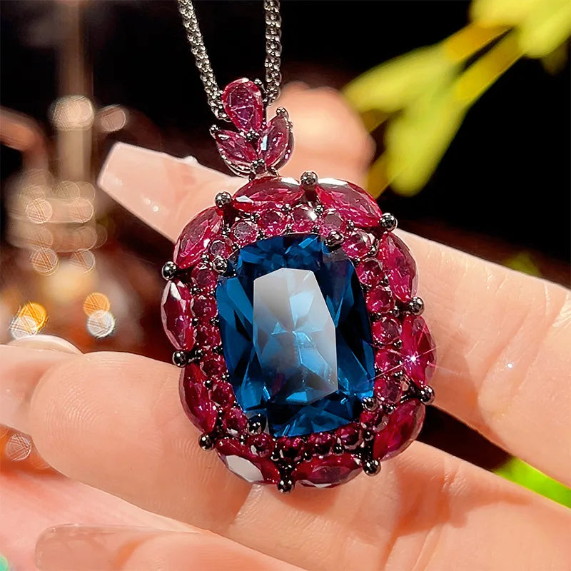REDheart Copper Gold-Plated Simulation Zircon Black Gold Trendy Flower Shape Pendant Inlaid Zircon Women's Certified Jewelry Set