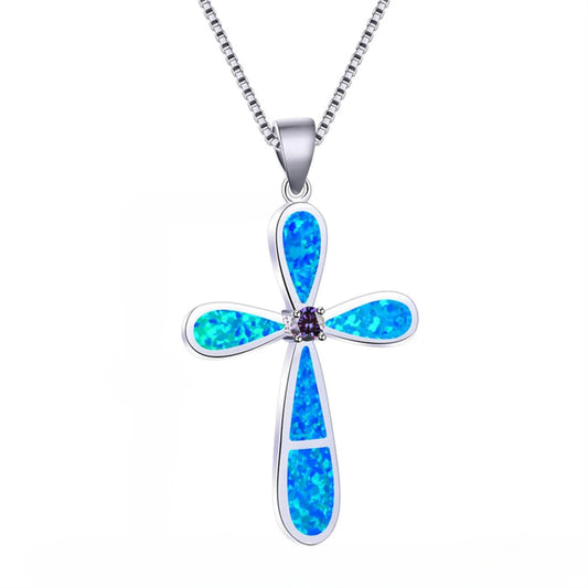 Aobao Cross Pendant Opal Necklace Jewelry Wholesale Inlaid with Opalv