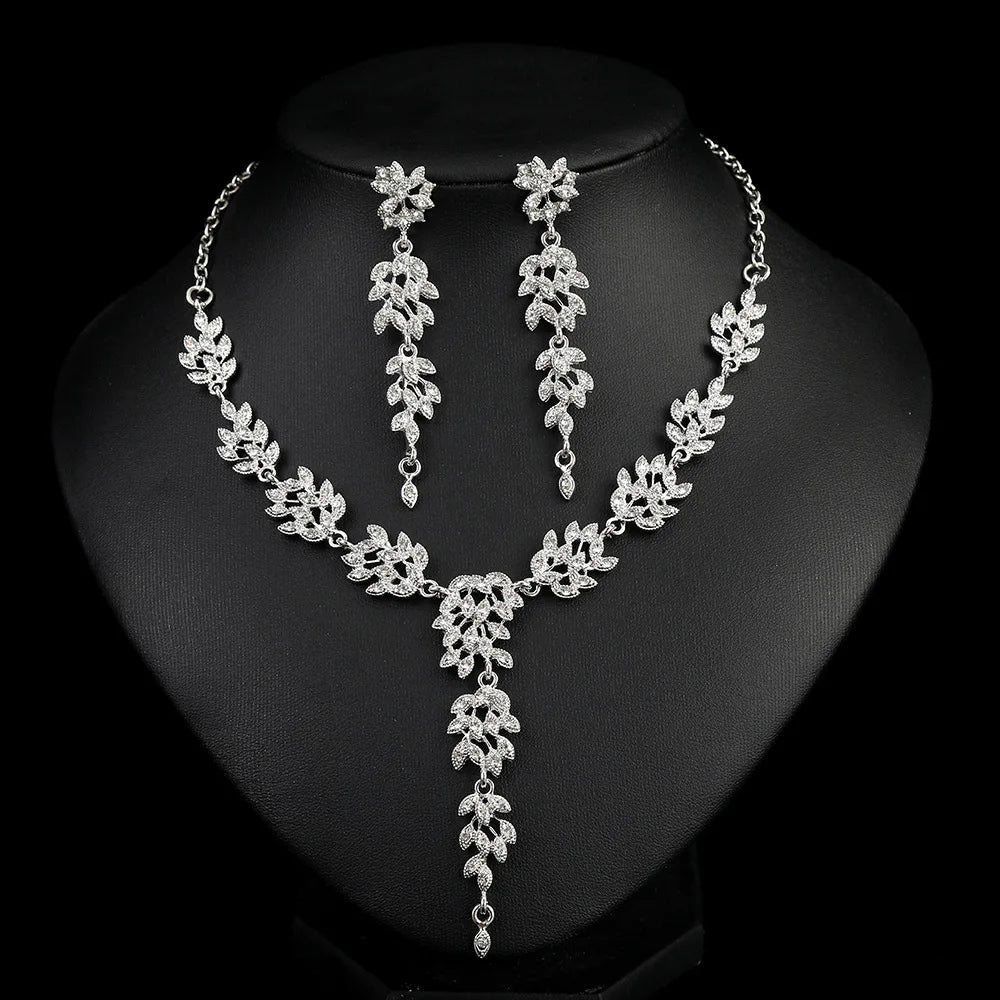 Bridal Zircon & Pearl Geometric Necklace & Earrings Set | High-End Crystal Wedding Jewellery | 4 Colours