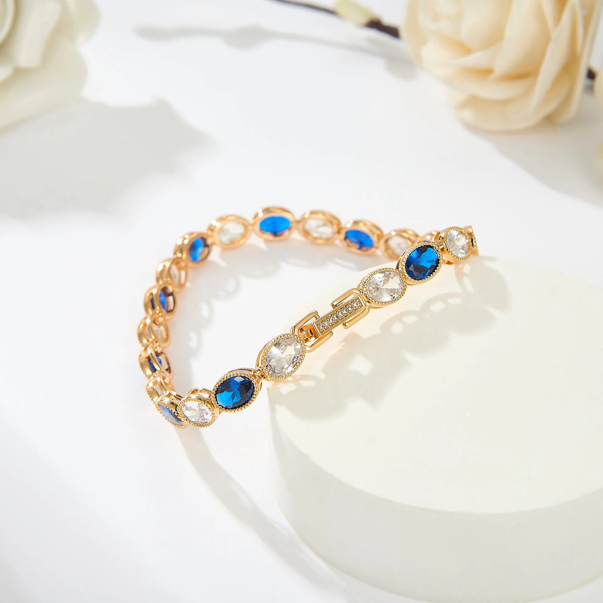 Romantic 14K Gold Plated Women's Tennis Bracelet Elegant Oval Shaped Zirconia Copper Chains Fashion Bracelets Bangles Jewelry