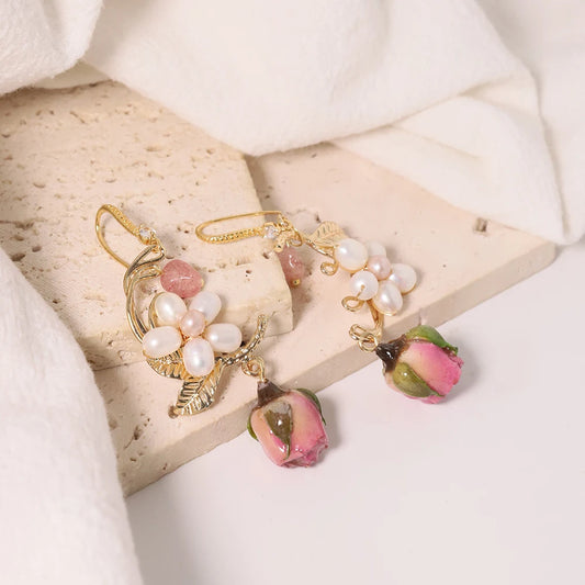 Natural Freshwater Pearl Drop Gel Flower Earrings Korean Style Women Luxury Jewelry Fashion Ladies and Girls Gift GE1524