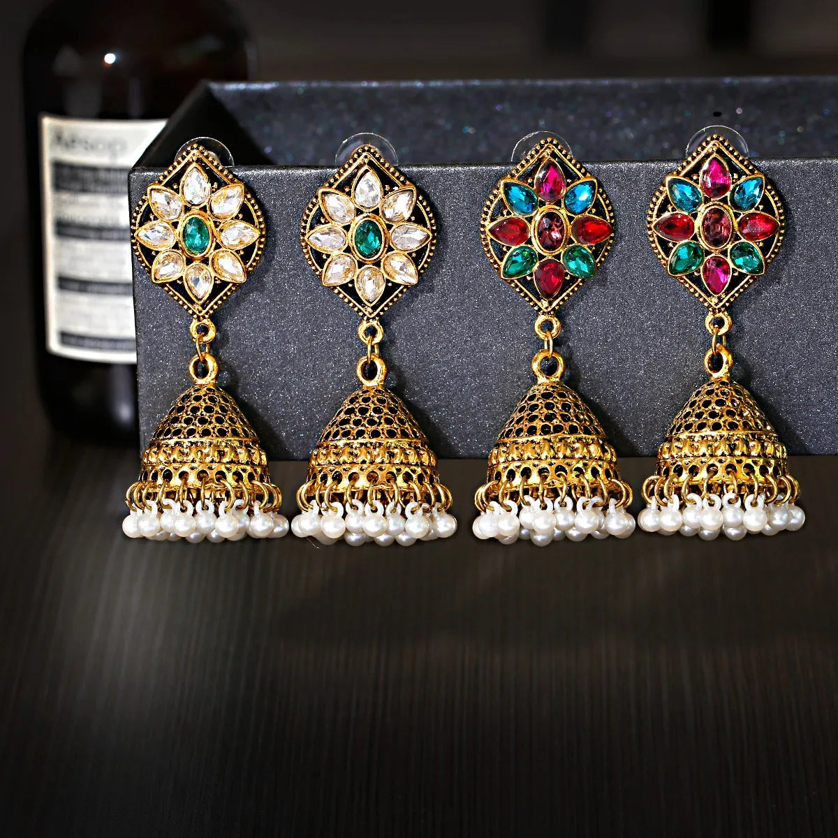 Earrings for Women Gemstone Drop Bells Indian Jewelry Ear Rings for Girls Fashion Vintage Earring Dangling Gift Kolczyki