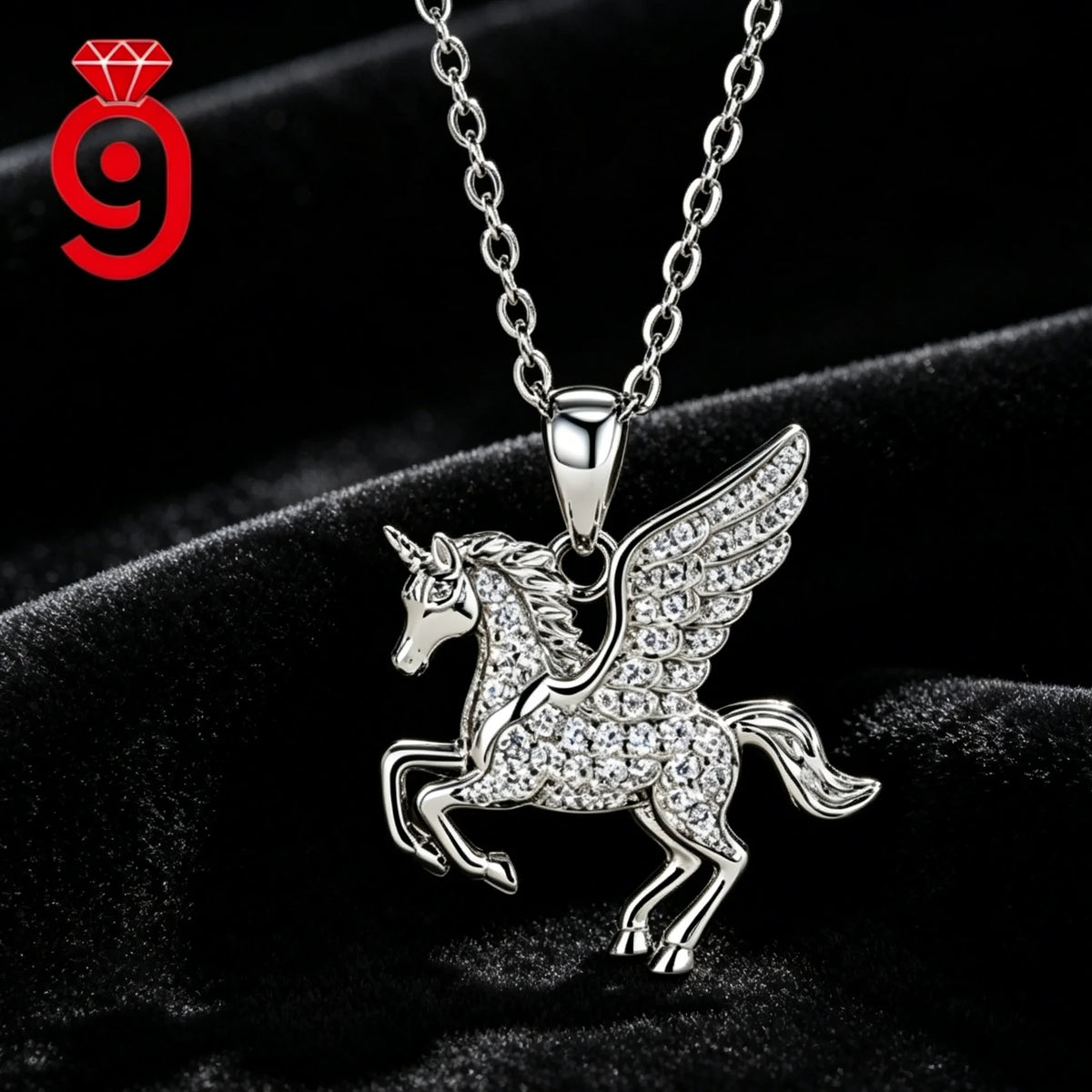 Romantic Full Pave Winged Unicorn S925 Silver VVS Round Brilliant Cut All Encrusted Dainty GRA Certified Moissanite Necklace