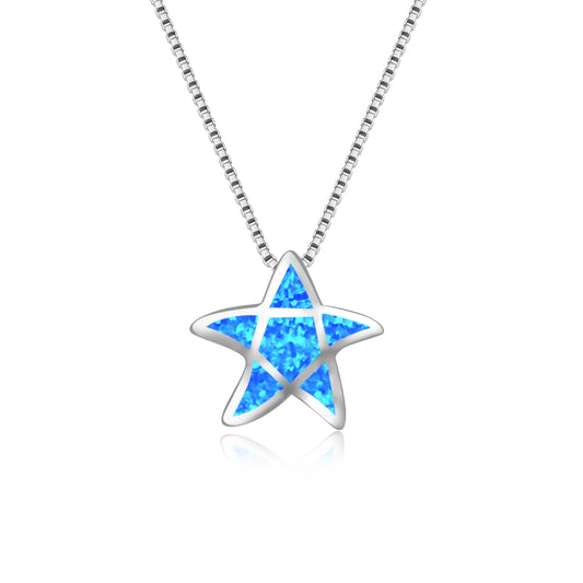TikTok INS Wind Hawaii Beach Explosion Brass Opal Five-Pointed Star Necklace Cute Style Children's Wholesale Inlaid Charms