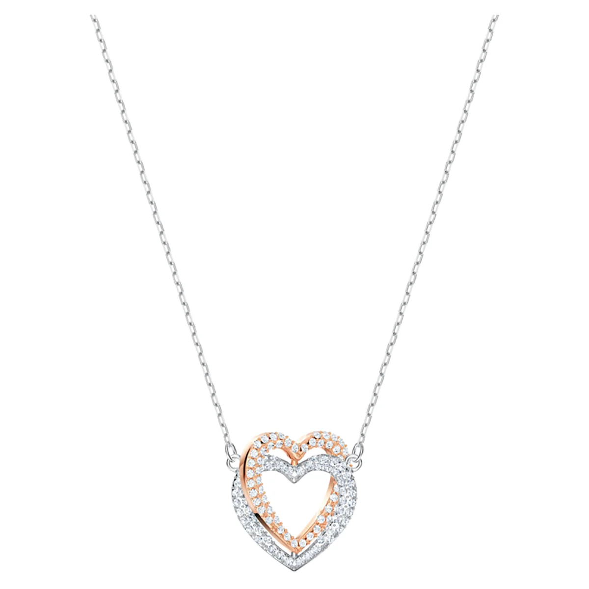 S&S Dainty Love Heart Pendant Necklace, Cubic Zirconia Key Interlocking Necklace Romantic Gift for Her