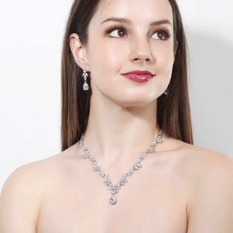 High Quality Cubic Zirconia Women Accessories Wedding Bridal Dress Luxury Necklace Earrings and Hair Crown Tiara Jewelry Set