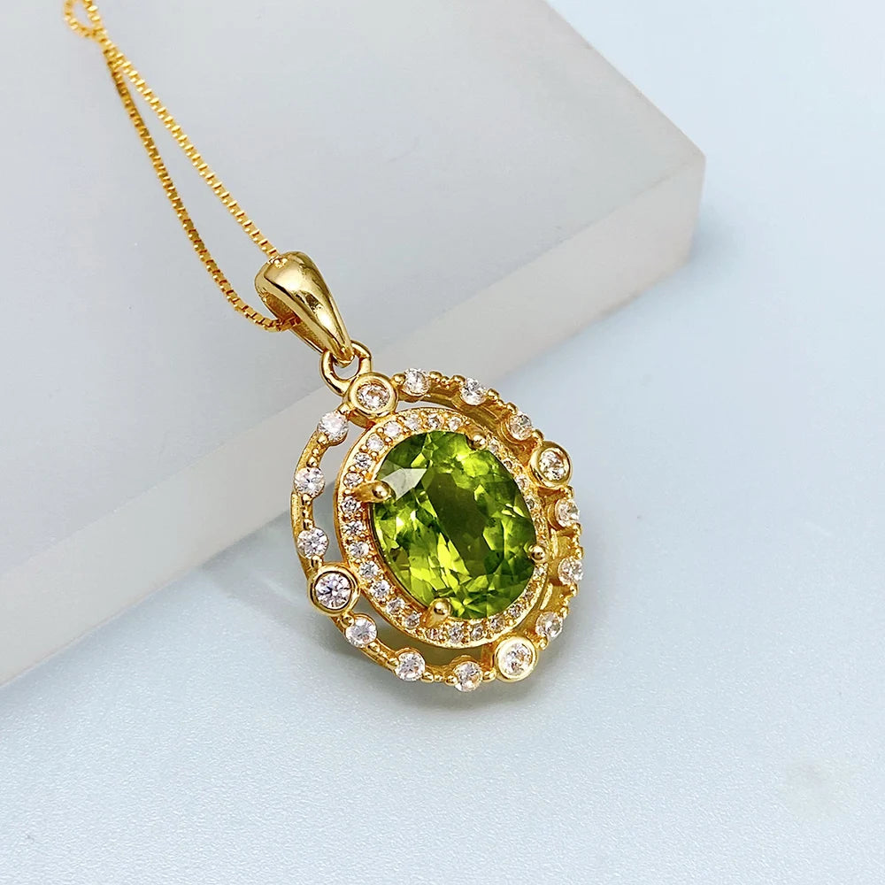 Gioiellieri Peridot Pendant Necklace 925 Sterling Silver Natural Gemstone Jewelry for Women Elegant Shimmering Olive Green Color Style