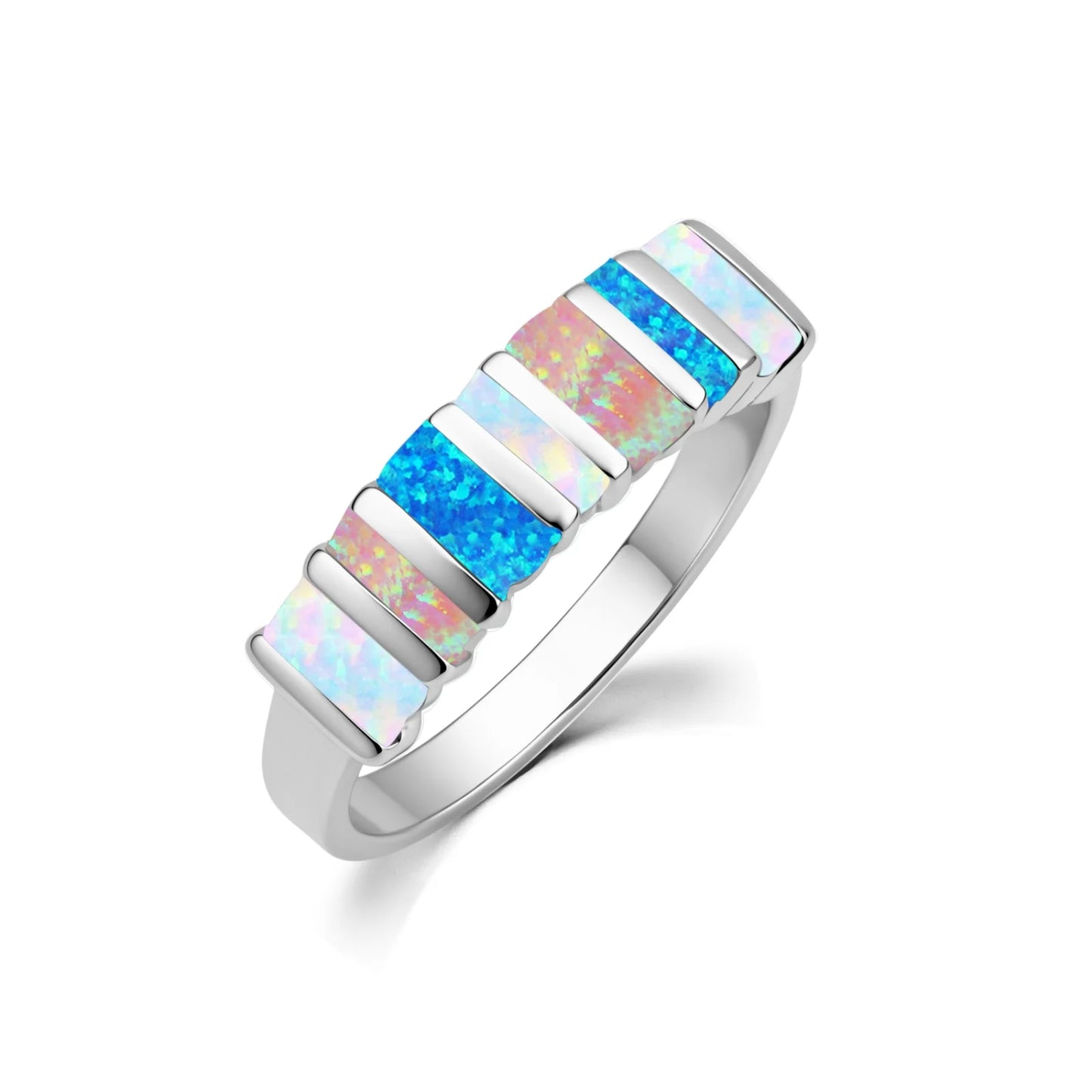 Opal Twisted Ring | Iridescent Gem Inlay Band | Nature-Inspired Fashion Jewelry for Women Trendy Wear