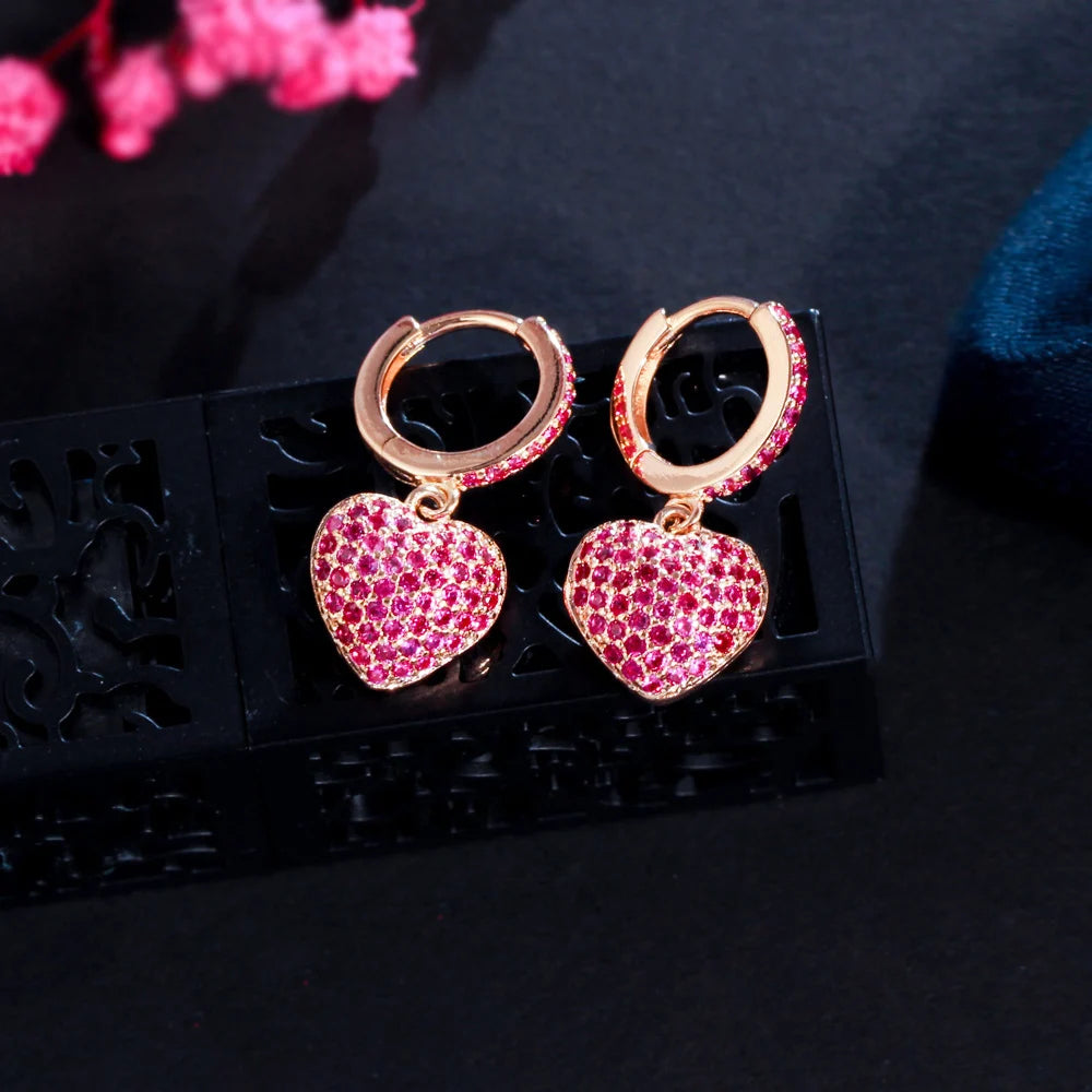 S&S CZ Heart Huggie Hoop Earrings – 18K Gold Plated – 4 Colours – Collection