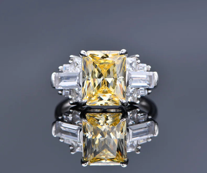 MuShan Jewelry Factory New 925 Sterling Silver Rings Bands 8 * 10 Ice Flower Cut High Carbon Diamond Square Large Ring Jewelry