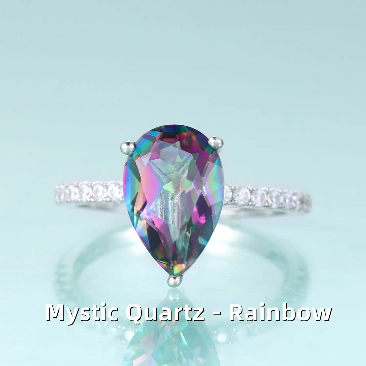 ArtistA KH067 Abiding Manufacturers Direct Sale 925 Sterling Silver Pear 8*12MM Sky Blue Nano Morganite Rainbow Quartz Solitaire Ring