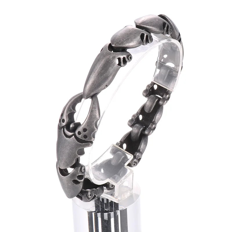 REBEL 225mm Men Punk Silver/Oxidized Black Stainless Steel Crab Claw Links Bracelets