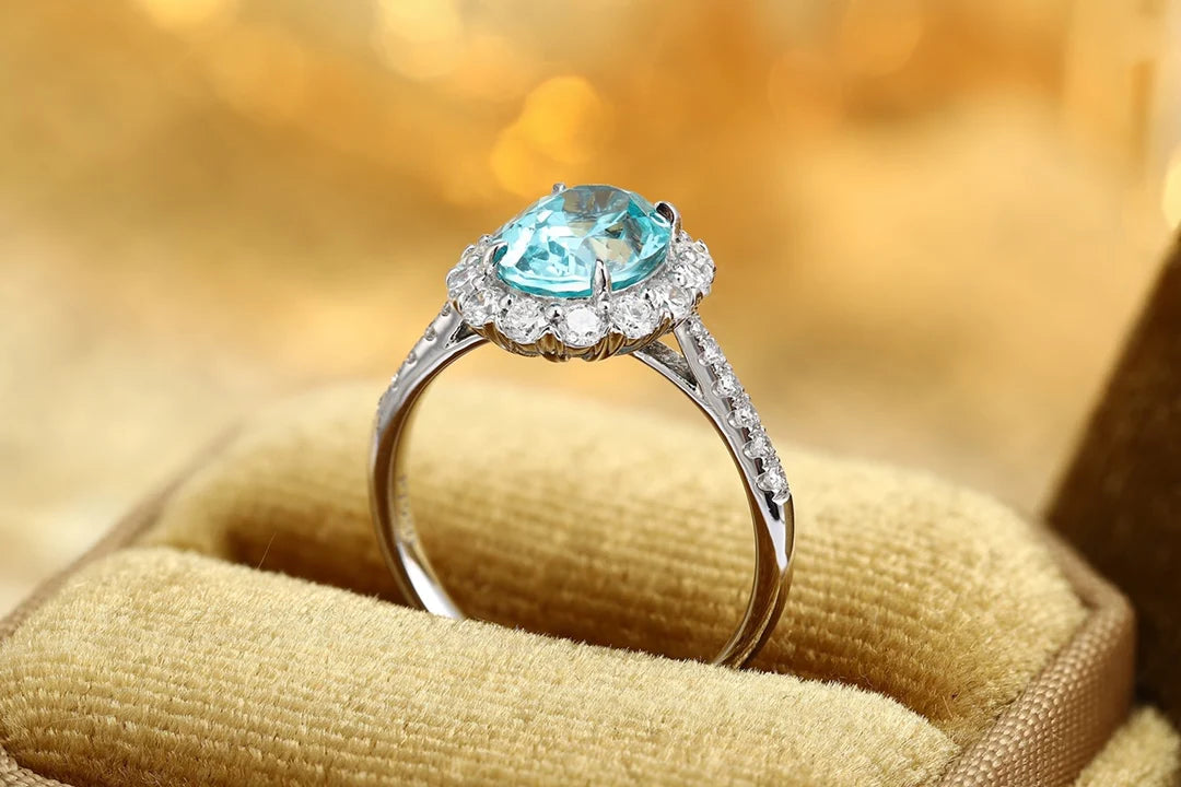 Gemfiori Exquisite IGI Certified Wedding Ring with Lab Grown Diamond PT950 Platinum Paraiba for Engagement Jewelry