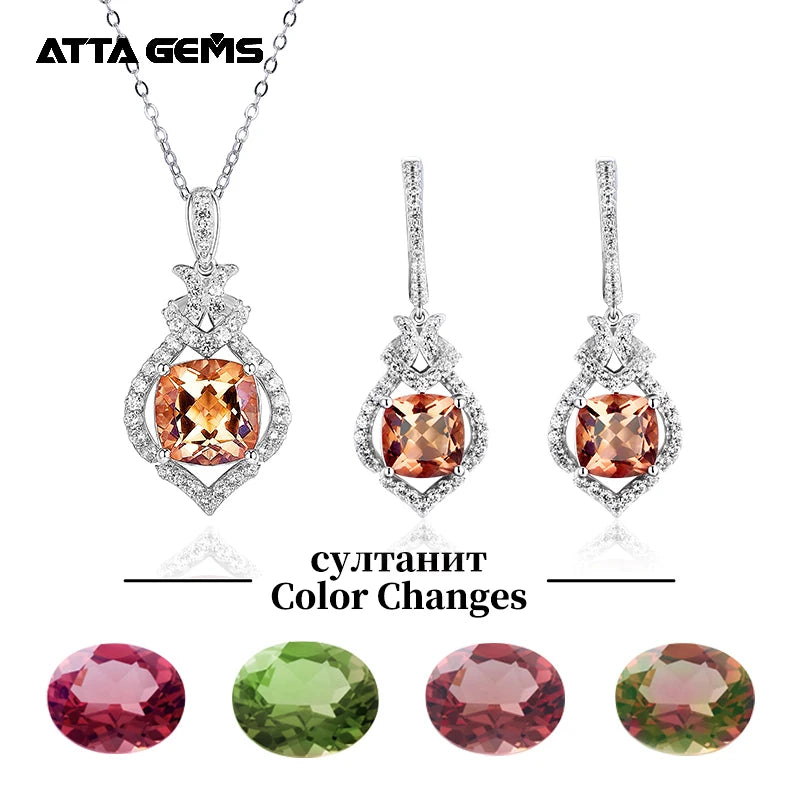 Sultanize Earrings Pendant Diaspore Gemstone for Women Girls Solid 925 Sterling Silver Zultanite Jewelry Sets Wedding Engagement