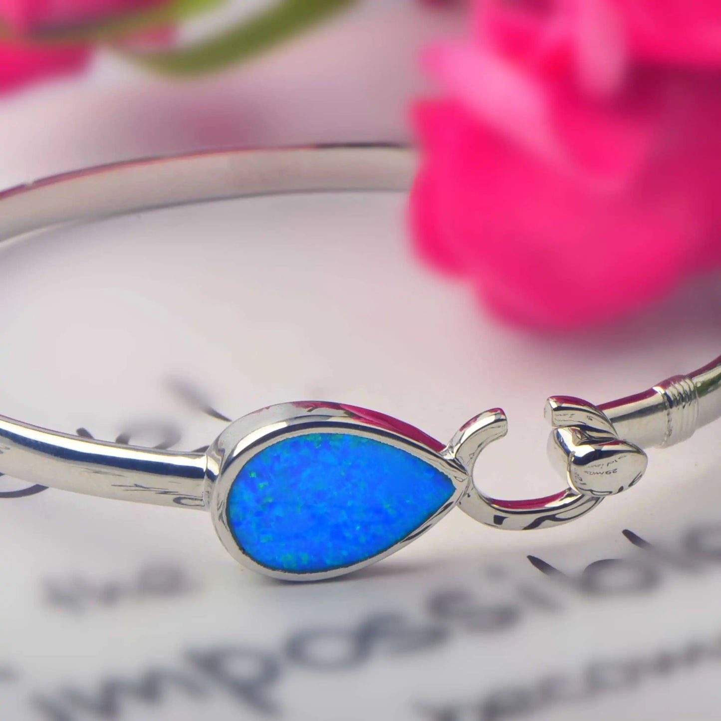 Shimmering Blue Opal Teardrop Bracelet - Minimalist Silver Jewelry for Daily Chic