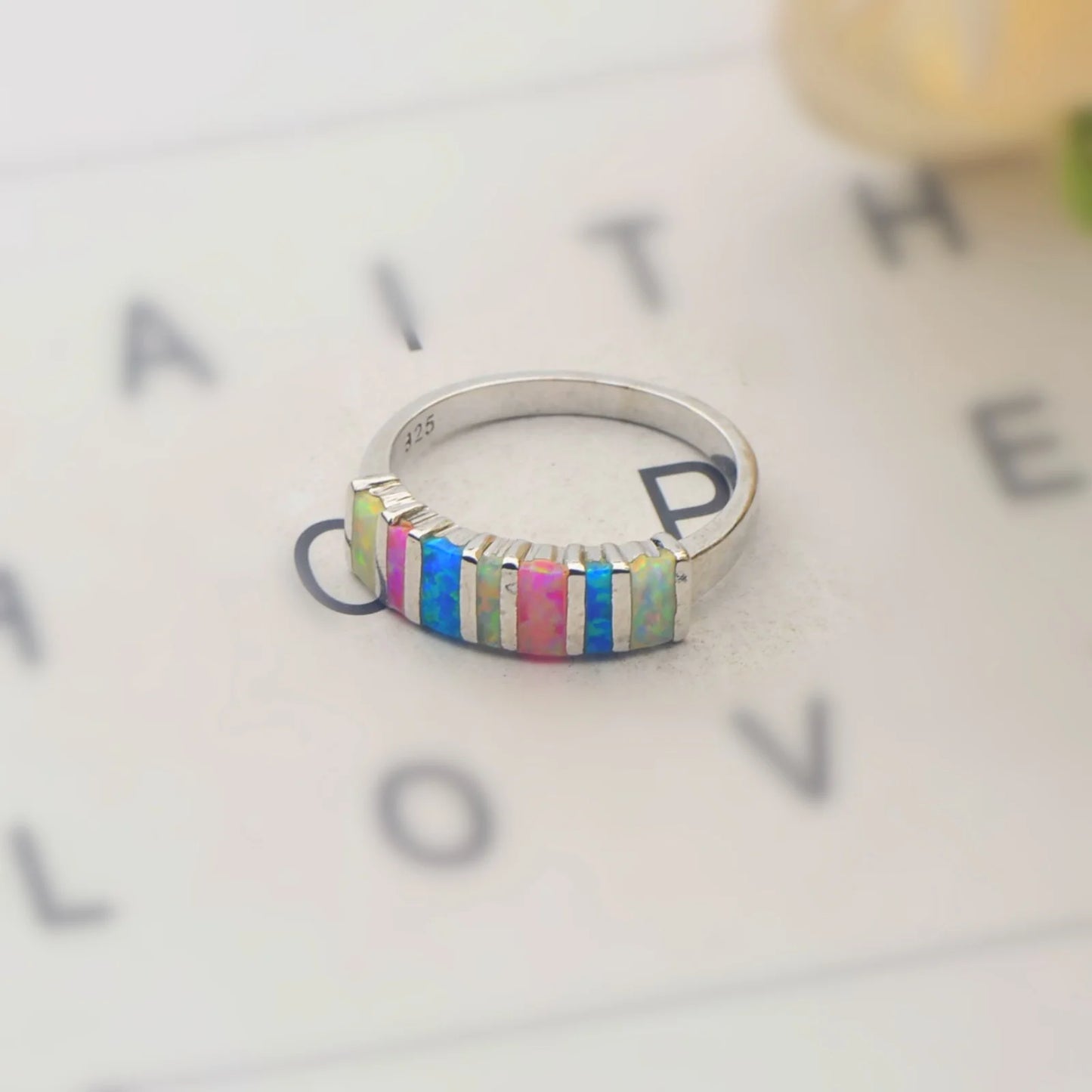 Opal Twisted Ring | Iridescent Gem Inlay Band | Nature-Inspired Fashion Jewelry for Women Trendy Wear