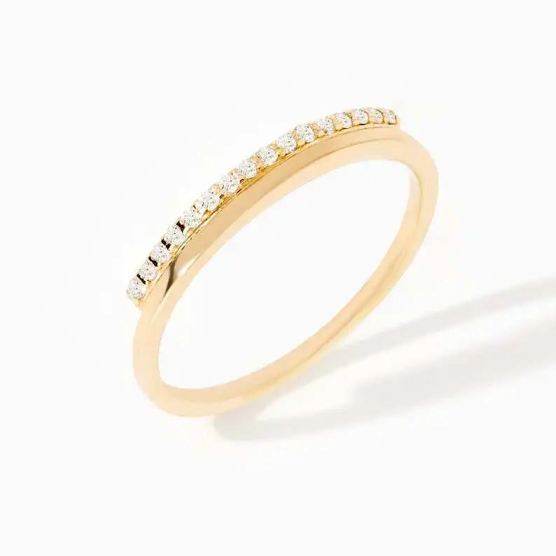 Diamond Bar Stacking Ring in 14K Solid Gold Dainty Pave Diamond Stackable Ring for Women 14K Real Gold Minimalist Jewelry Gift