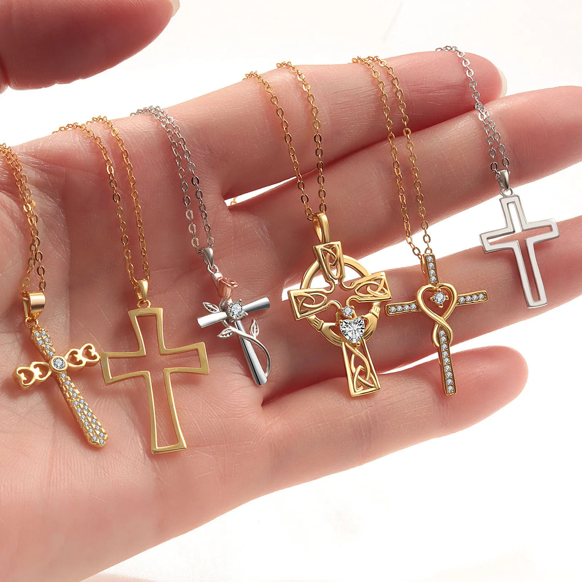 REDheart Fine Jewelry Cross Necklace Women Irish Celtic Claddagh Rose Silver 925 Gold Plated Hollow Cross Necklace for Women