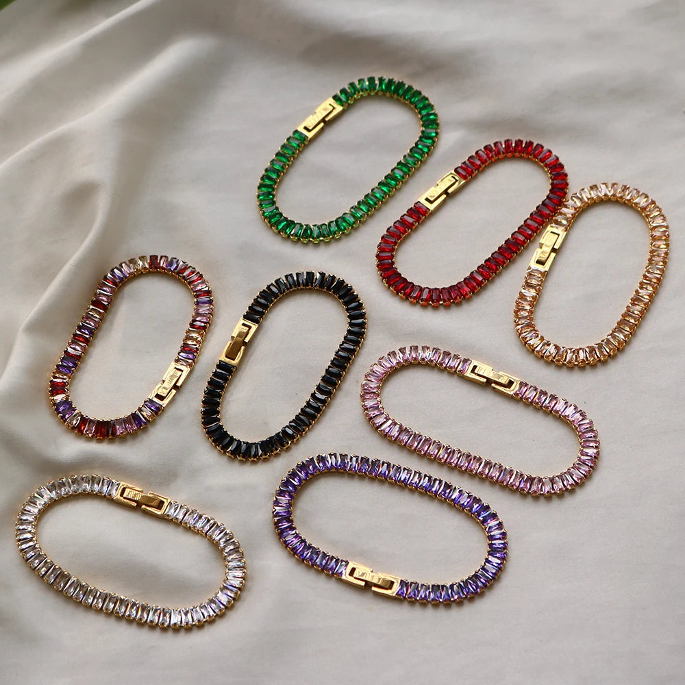 Tennis Chains Necklace Crystal Diamond Colorful Cubic Zirconia Tennis Tarnish Free Customize Bracelet Fashion Jewelry Set