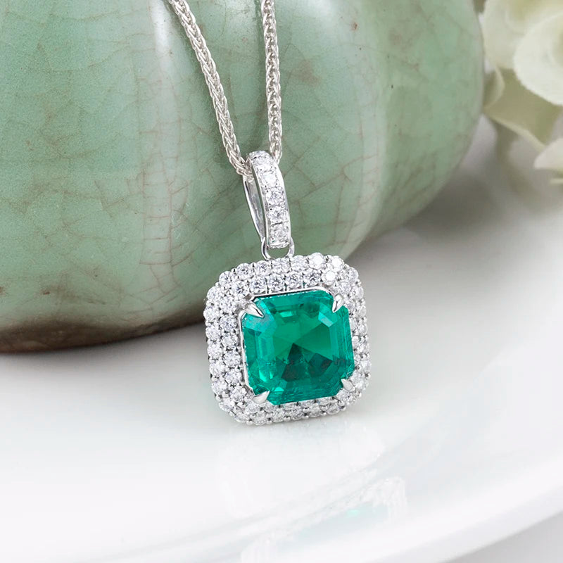 Gemfiori Messi Jewelry MSN-610 18K White Gold Necklace Jewelry Lab Grown Emerald Necklace