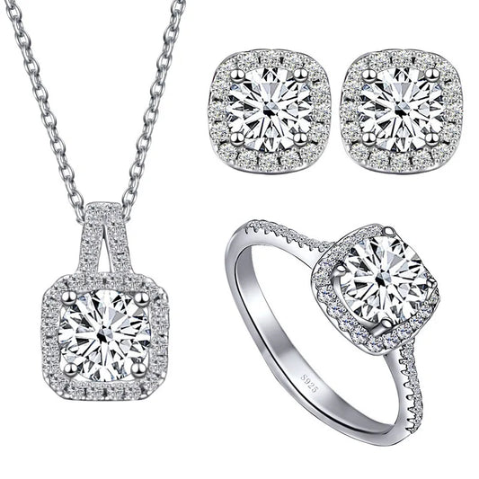 Simple Fashion Wholesale Price Sterling Silver Cute Moissanite Set Earring Ring Necklace 1ct 2ct Round Wedding Jewelry for Women