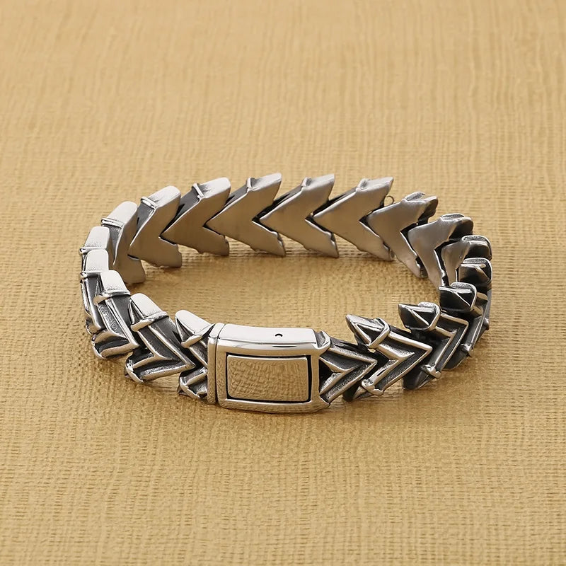 KALEN Vintage Brushed Stainless Steel Bracelet Chain V Shape Links Men Bracelet
