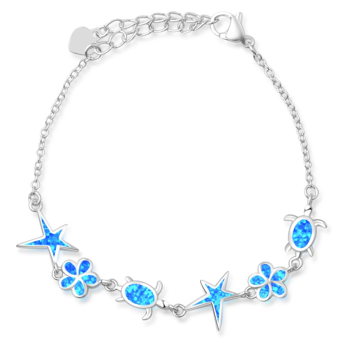 Fashionable Opal-Inlaid Beaded Bracelet-Hawaiian-Style Design Turtles Stars Flowers Trendy  Anniversary Accessory