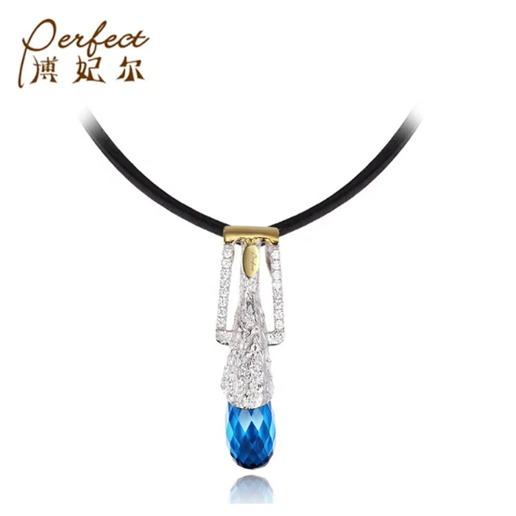 Perfect Design Classic 925 Sterling Silver Charm Pendant for Women's Party Occasion with Blue Grass and Claw Setting