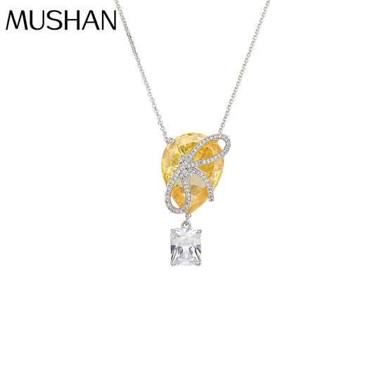 MUSHAN Jewelry Factory Yellow Diamond Bow S925 Sterling Silver Necklace High End Cross Border Bestseller for Women