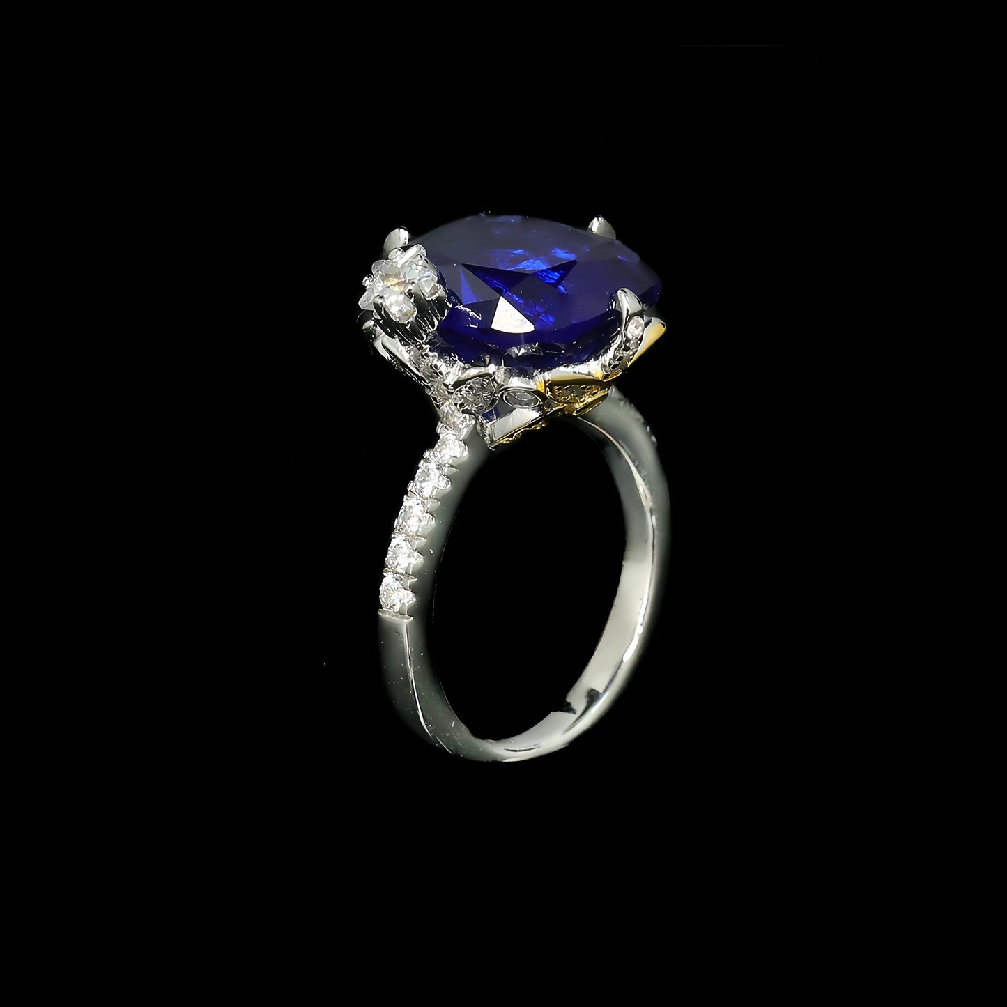 MUSHAN Luxury 925 Sterling Silver Engagement Wedding Ring with High Carbon Blue Diamond Pave Setting CMA Certified