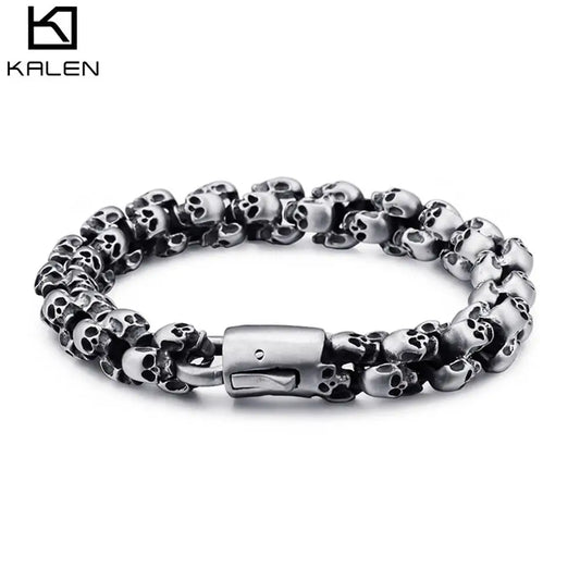 KALEN Punk Men Stainless Steel Bracelet Bangles Skeleton Skull Links Fashion Jewelry Bracelet