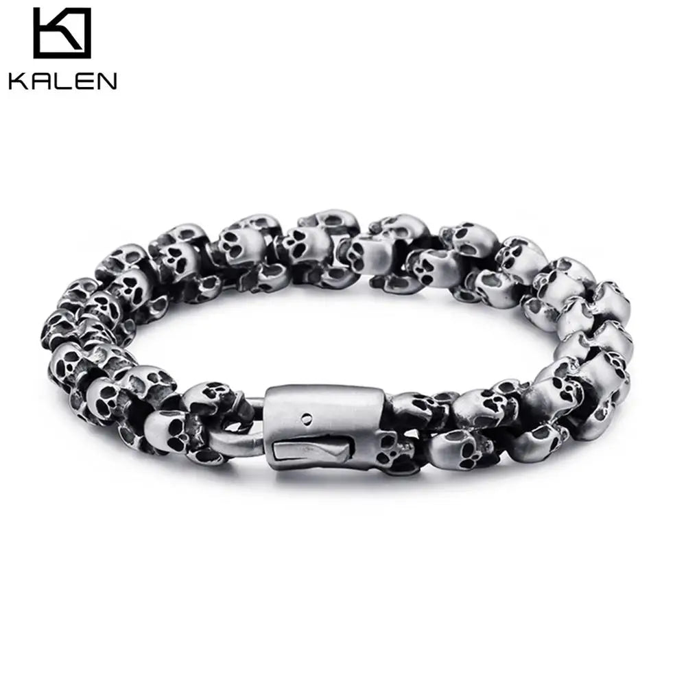 KALEN Punk Men Stainless Steel Bracelet Bangles Skeleton Skull Links Fashion Jewelry Bracelet