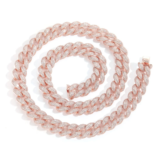 NEWLiFE BiG-BOSS 12mm Cuban Link Cubic Zirconia Chain Necklace in Rose Gold Plated for Men & Women | Designer Hip-Hop Jewellery