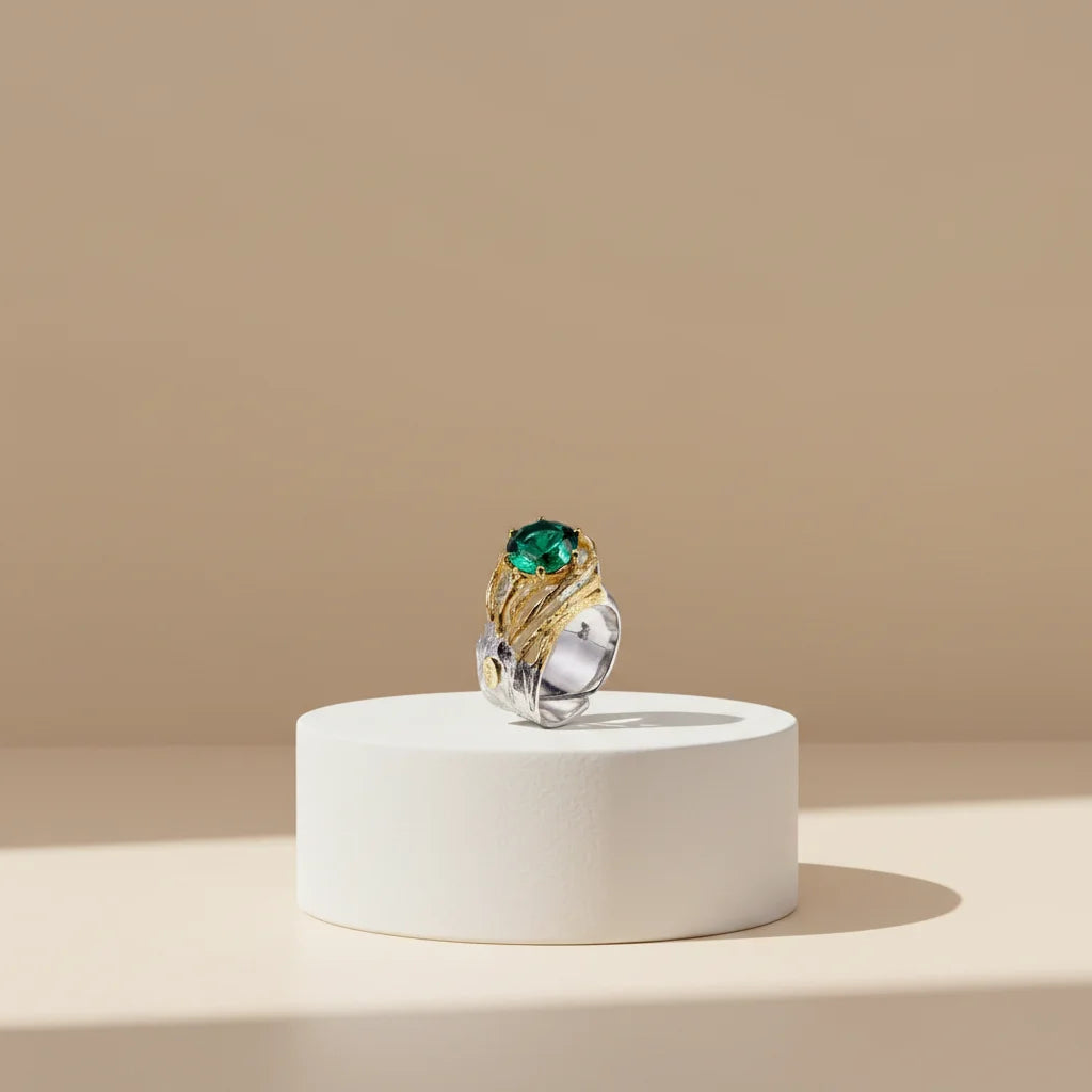 18K Gold Plated 925 Sterling Silver Gemstone Ring for Women